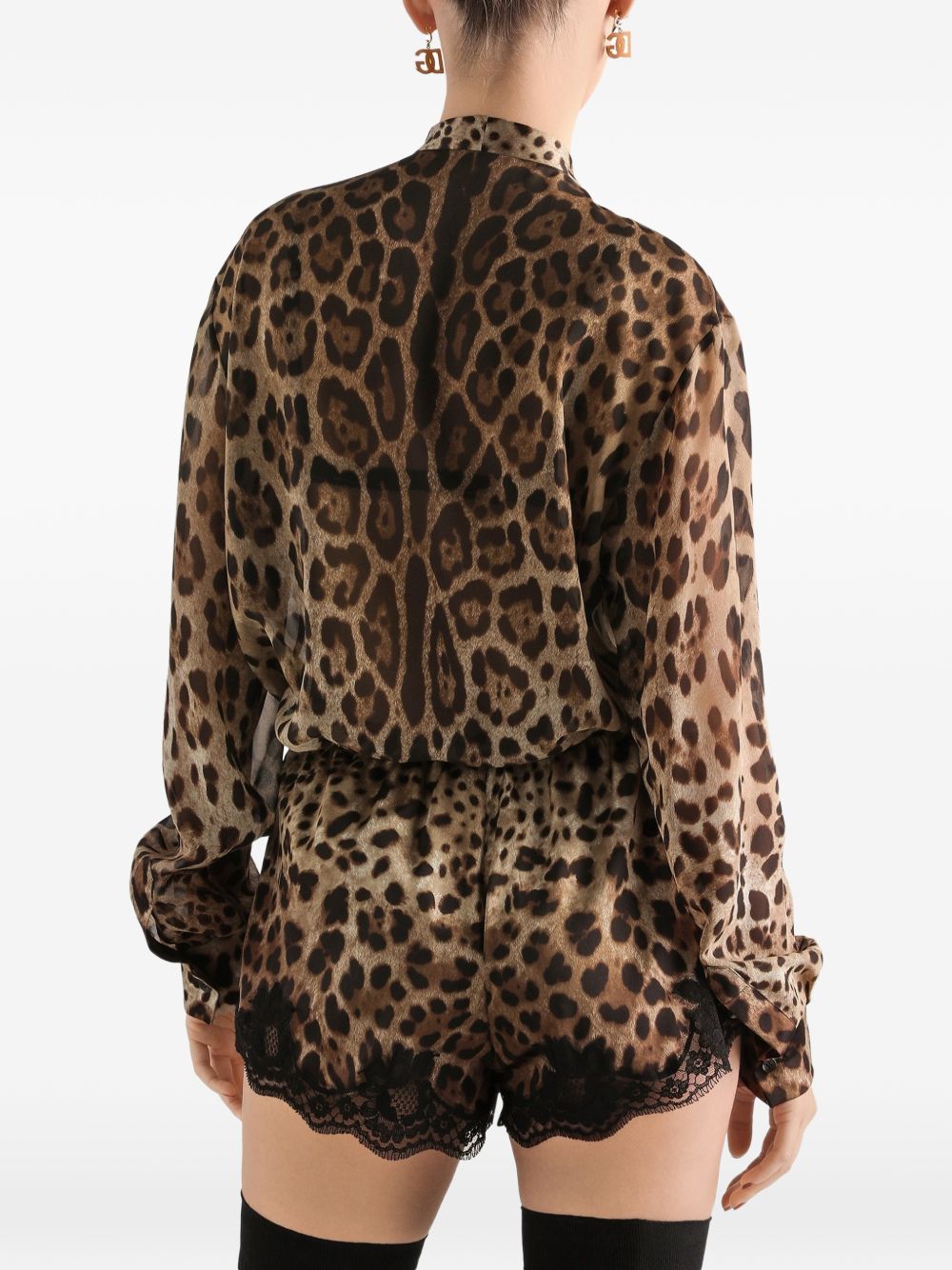 DOLCE e GABBANA Camicia animalier a maniche lunghe con fiocco al collo
