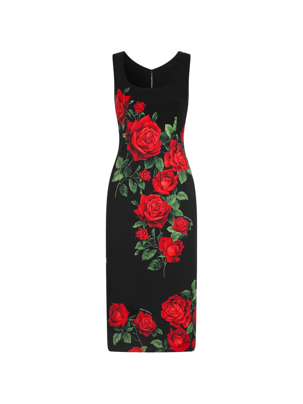 DOLCE e GABBANA Abito midi in seta nera con stampa floreale
