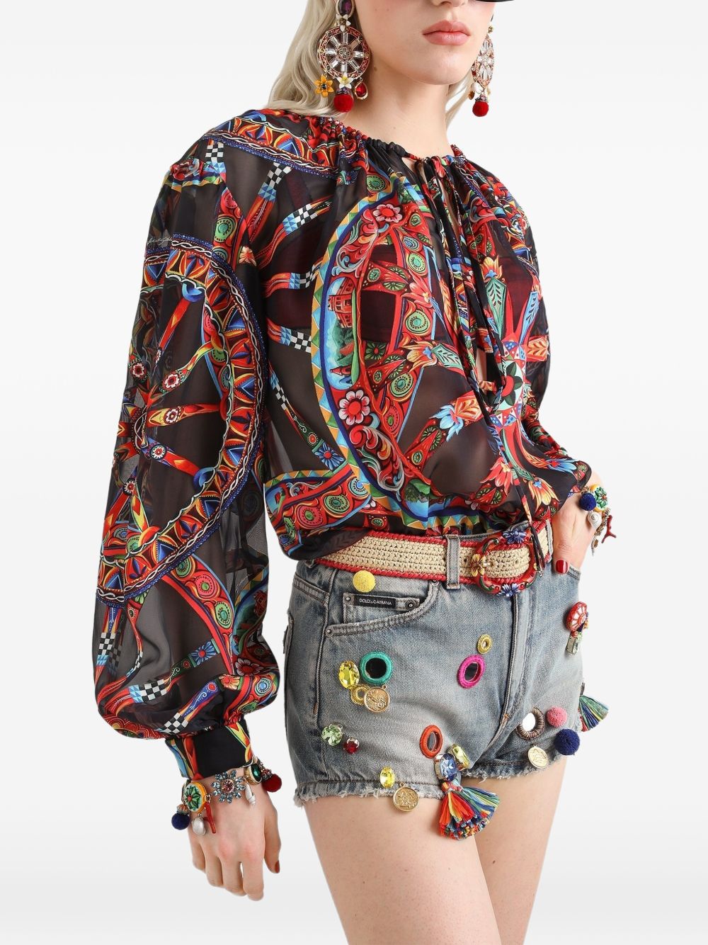 DOLCE e GABBANA Blusa in twill devoré con stampa Carretto