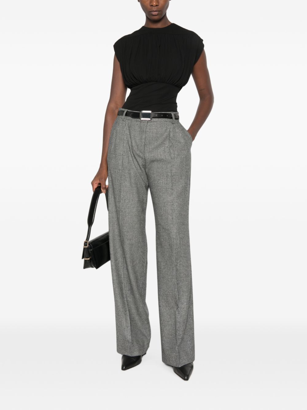 DOLCE e GABBANA Pantaloni wide-leg in lana e cashmere grigio Principe di Galles