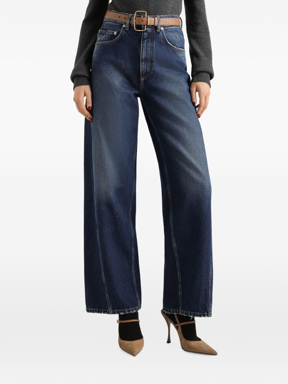 DOLCE e GABBANA Jeans blu navy in denim di cotone a gamba ampia