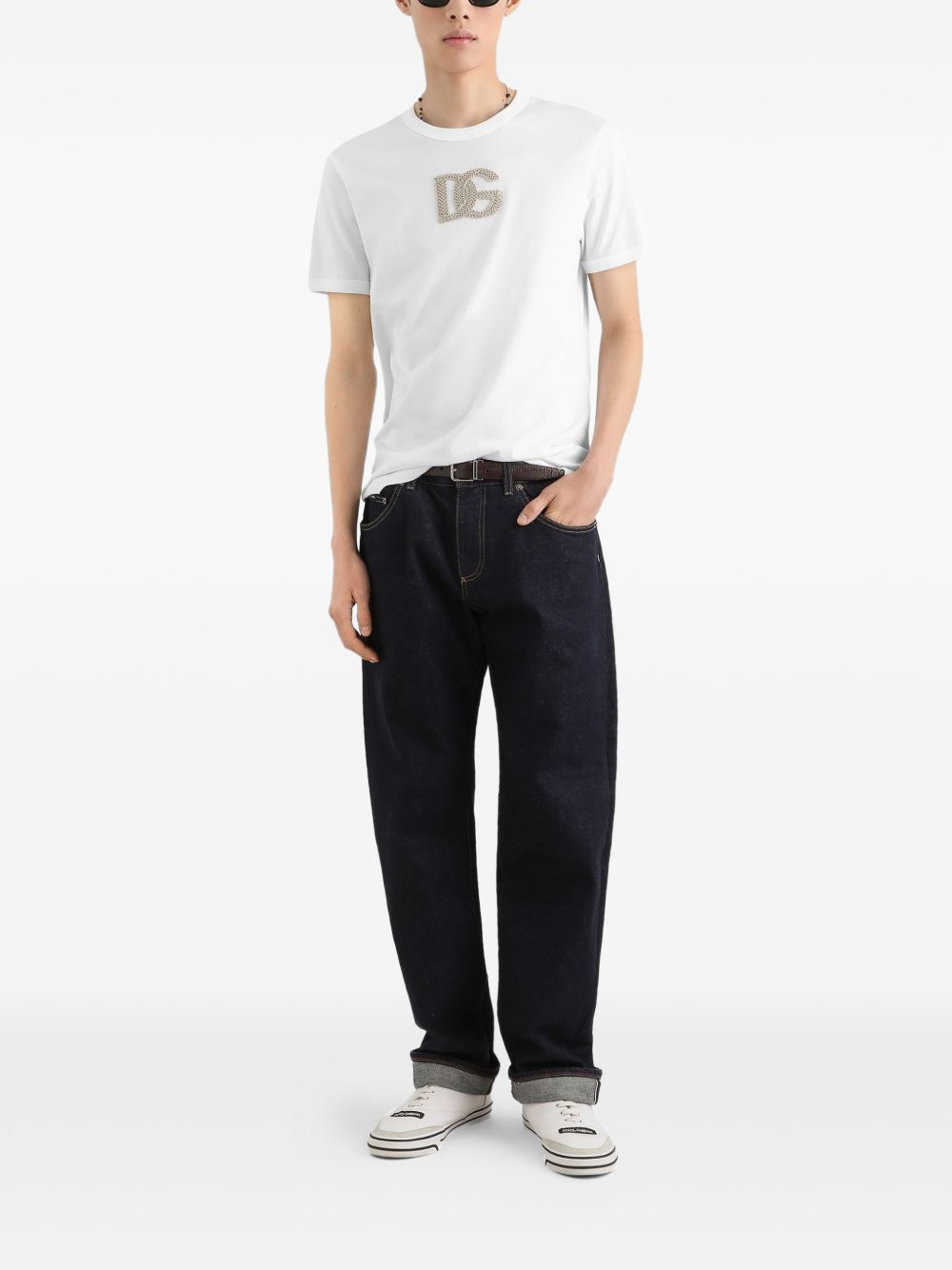 DOLCE e GABBANA T-shirt con logo dorato bianca
