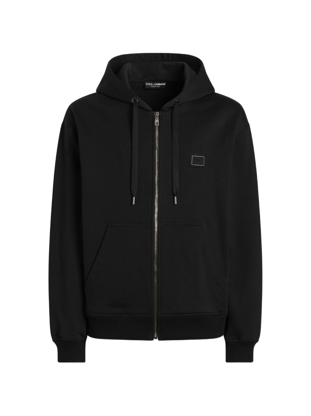 DOLCE e GABBANA Felpa con cappuccio e zip con logo sul petto nera