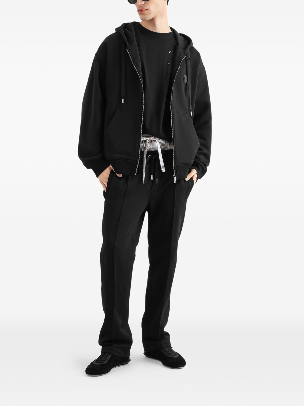 DOLCE e GABBANA Felpa con cappuccio e zip con logo sul petto nera
