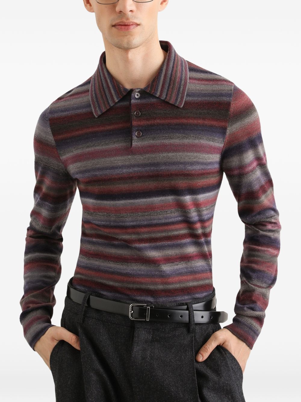 DOLCE e GABBANA Polo a maniche lunghe in lana a righe multicolor