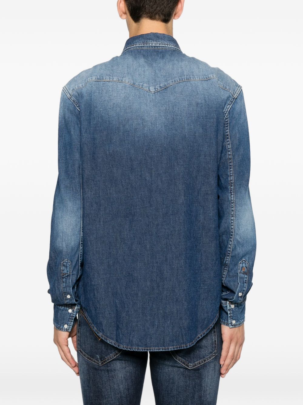 DONDUP Camicia texana regular in denim blu con tasche a pattina
