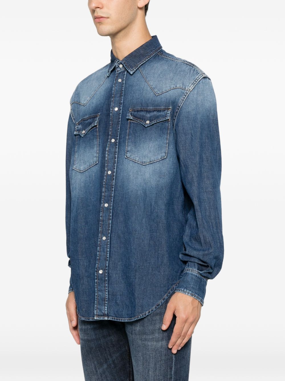 DONDUP Camicia texana regular in denim blu con tasche a pattina