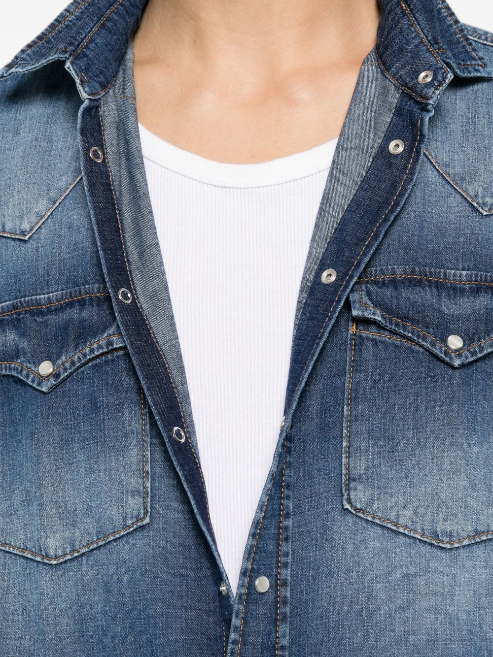 DONDUP Camicia texana regular in denim blu con tasche a pattina