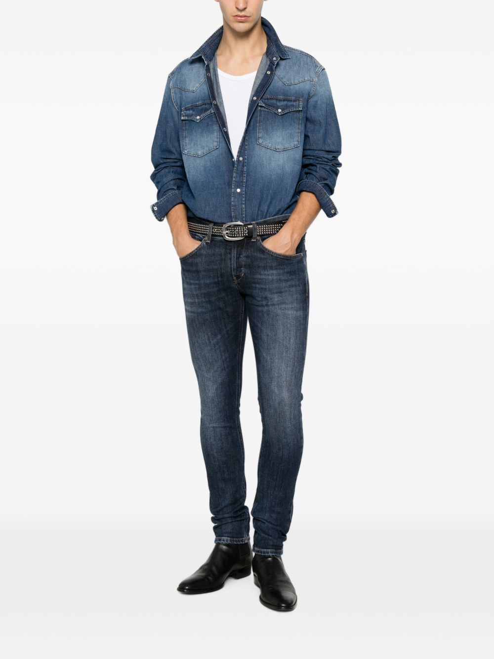 DONDUP Camicia texana regular in denim blu con tasche a pattina