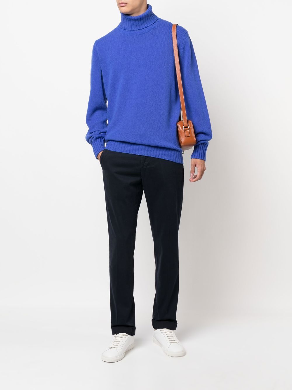 DONDUP Pantaloni chino in cotone stretch blu effetto mano pesca