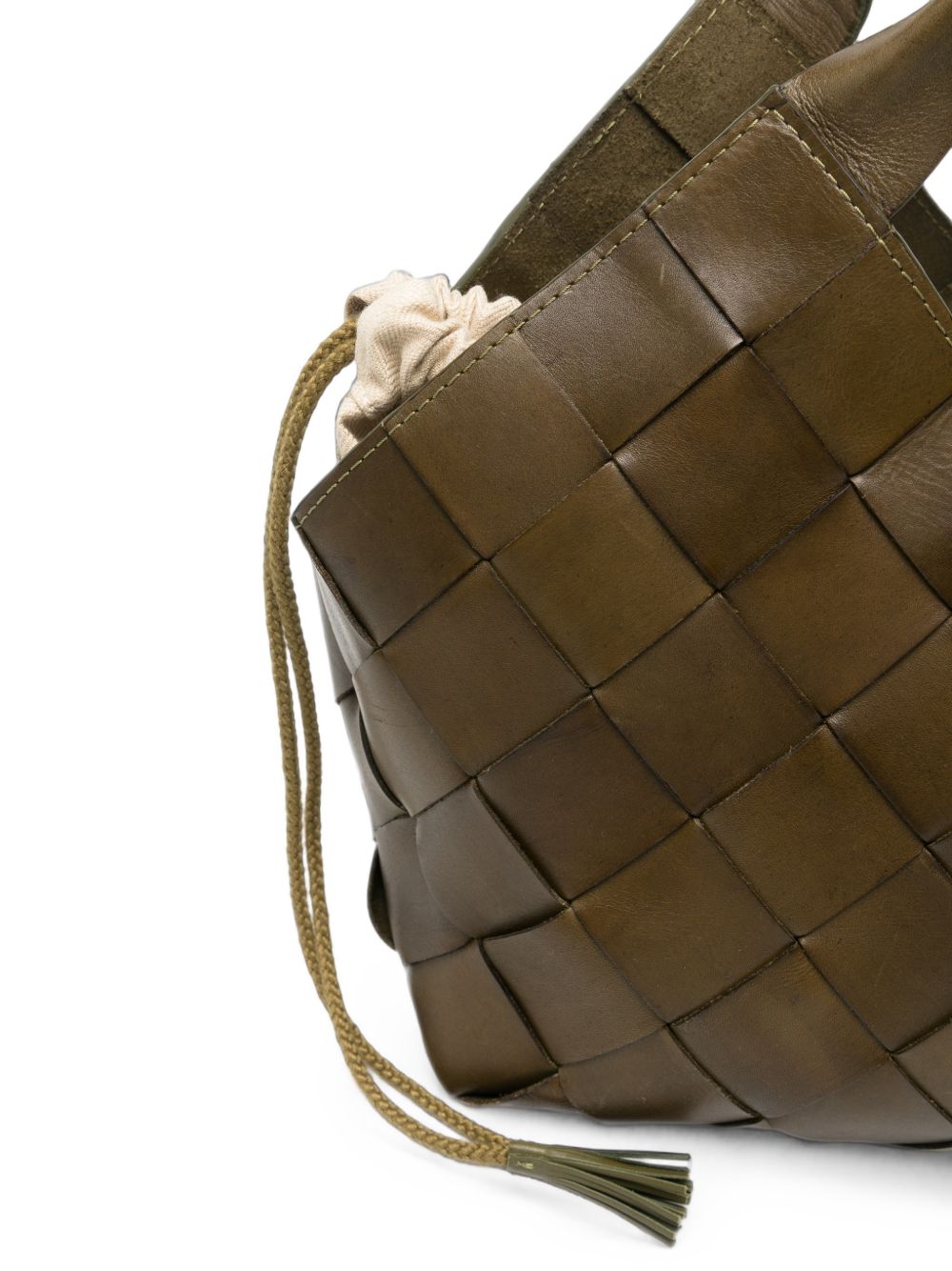 DRAGON DIFFUSION Borsa Castello in pelle intrecciata color khaki