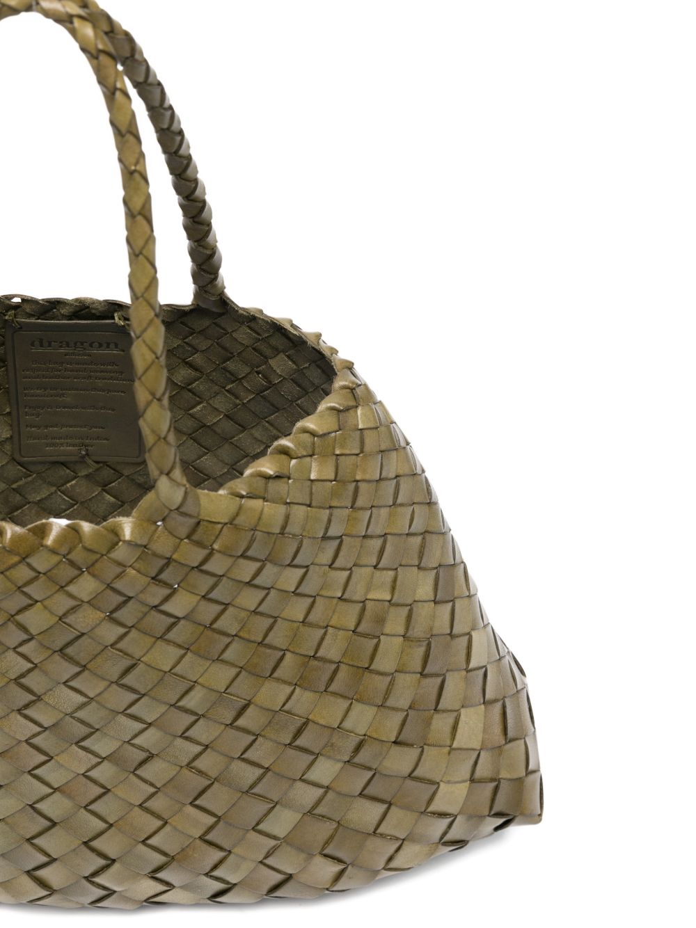 DRAGON DIFFUSION Borsa tote Santa Croce Small in pelle intrecciata verde Khaki