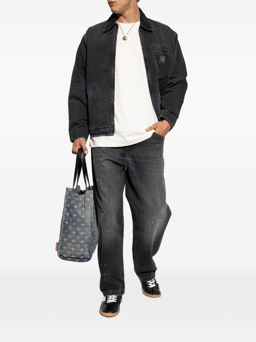 DSQUARED2 Sneakers nere in pelle con lacci bianchi