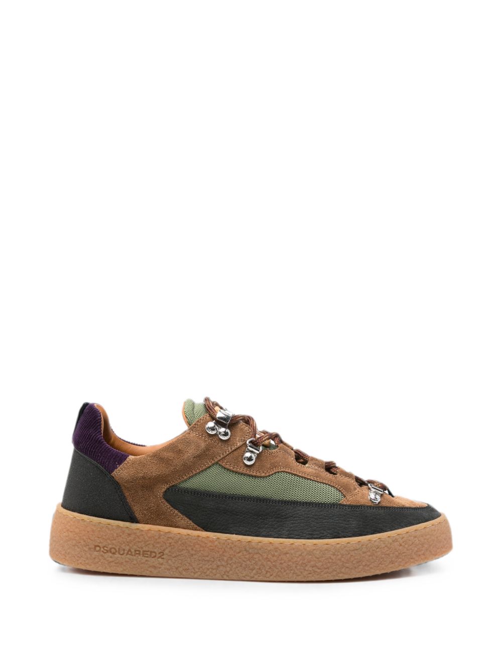 DSQUARED2 Sneakers in suede verde con dettagli marroni