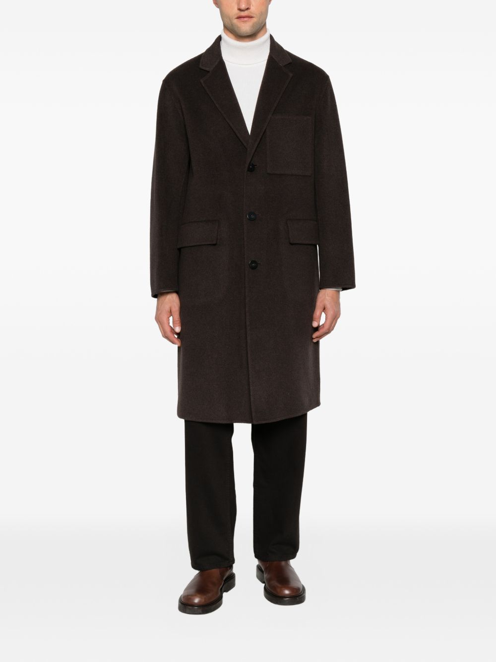 DUNO Cappotto Lungo Marrone in Lana e Cashmere
