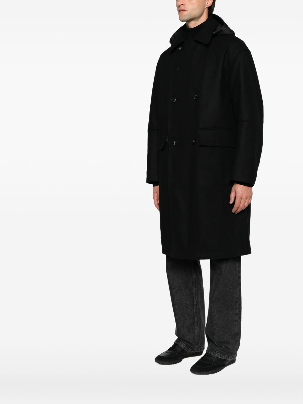 DUNO Cappotto Doppiopetto Nero in Lana e Cashmere