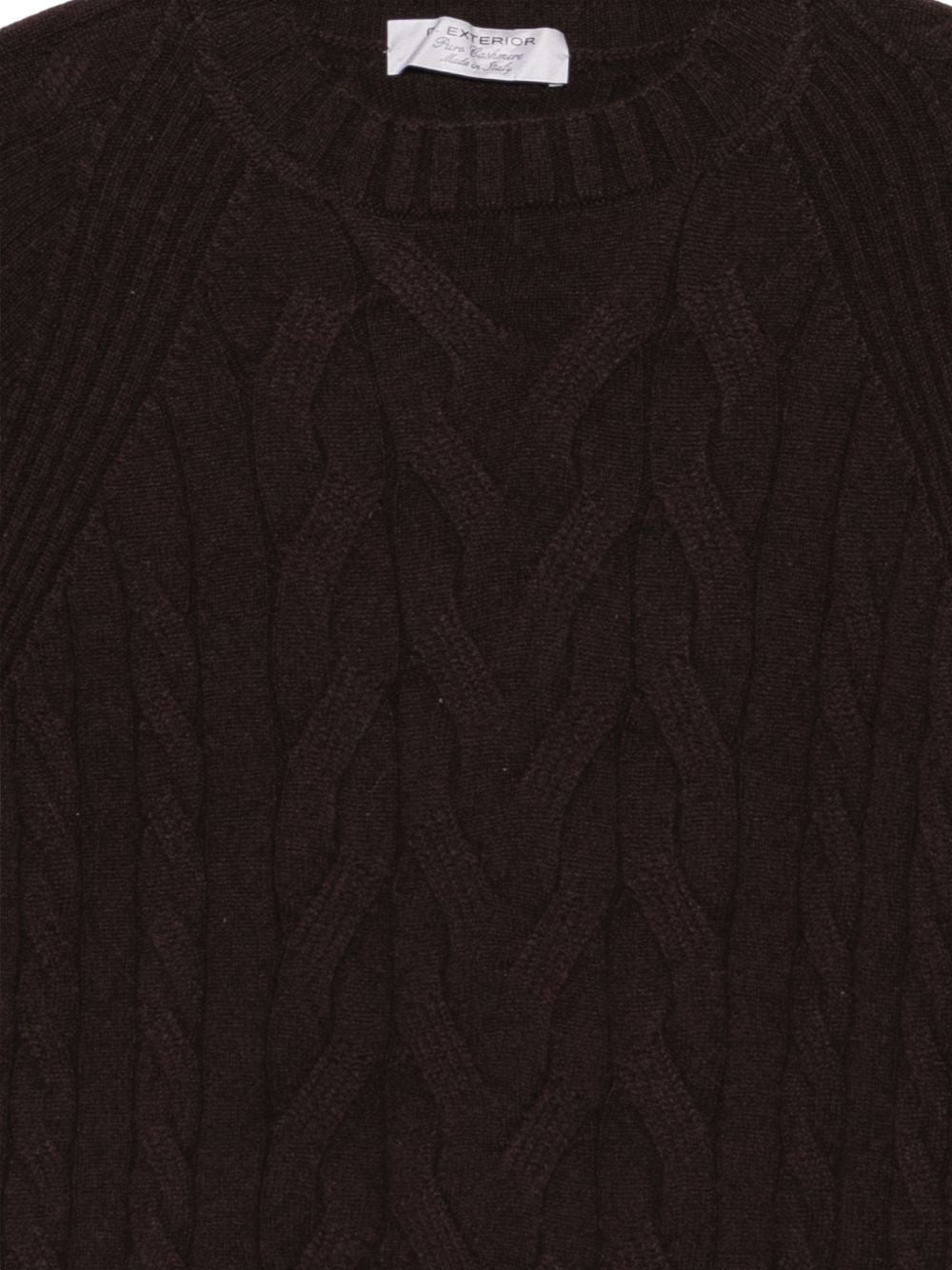 D EXTERIOR Maglia girocollo marrone in cashmere con texture intrecciata