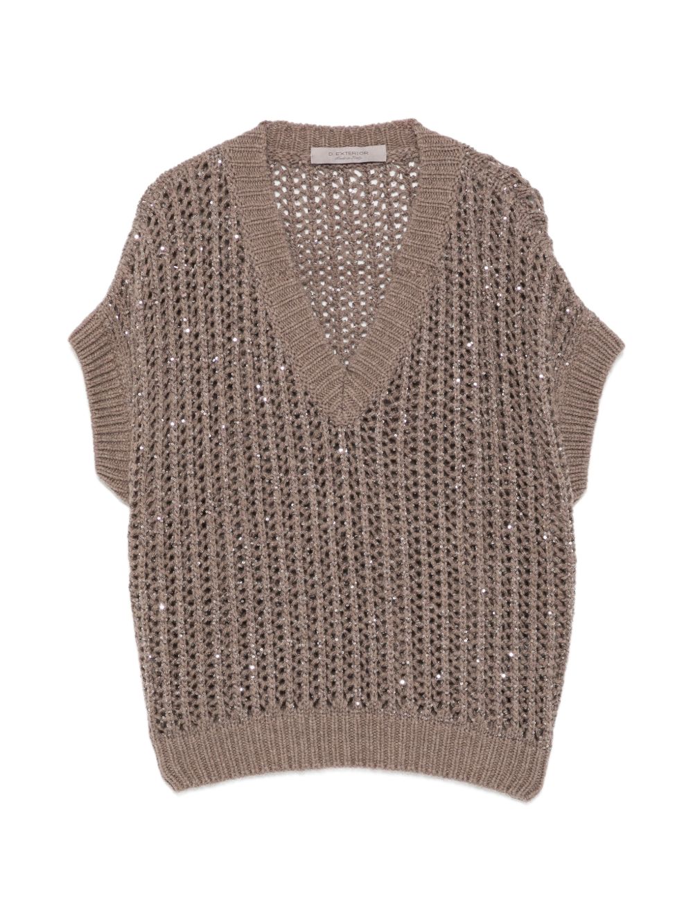 D EXTERIOR Gilet in maglia color sabbia con strass e scollo a V