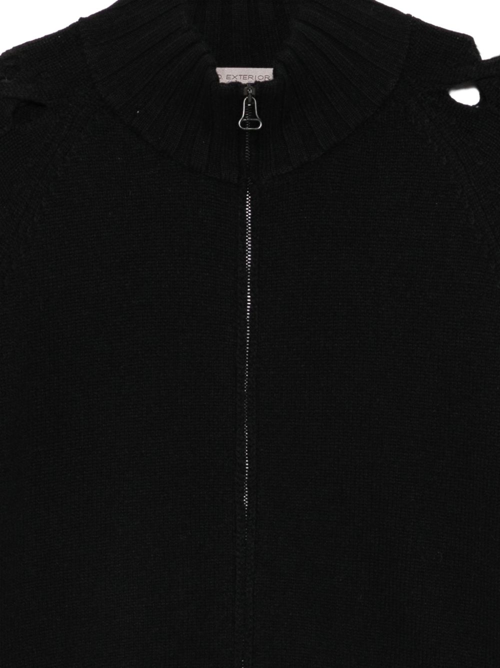 D EXTERIOR Maglia nera con zip e dettagli cut-out intrecciati sulle maniche