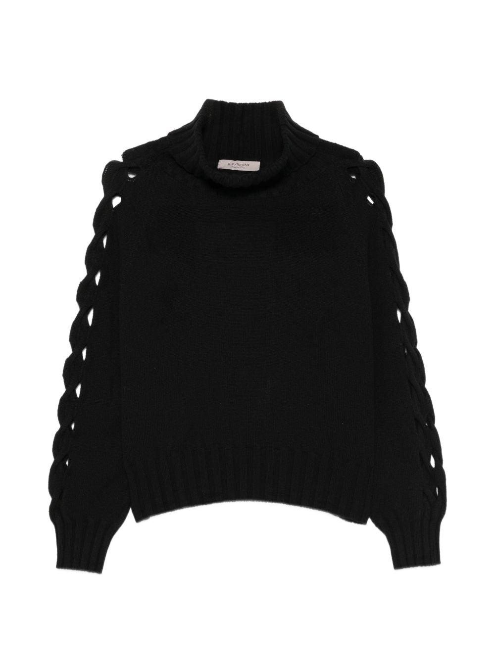 D EXTERIOR Maglia nera a collo alto con dettagli cut-out intrecciati sulle maniche