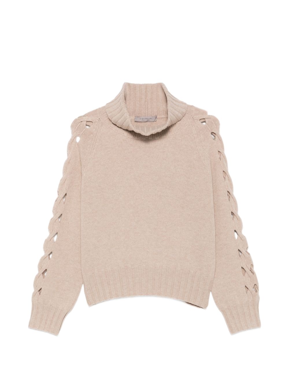D EXTERIOR Maglia beige a collo alto con dettagli cut-out intrecciati
