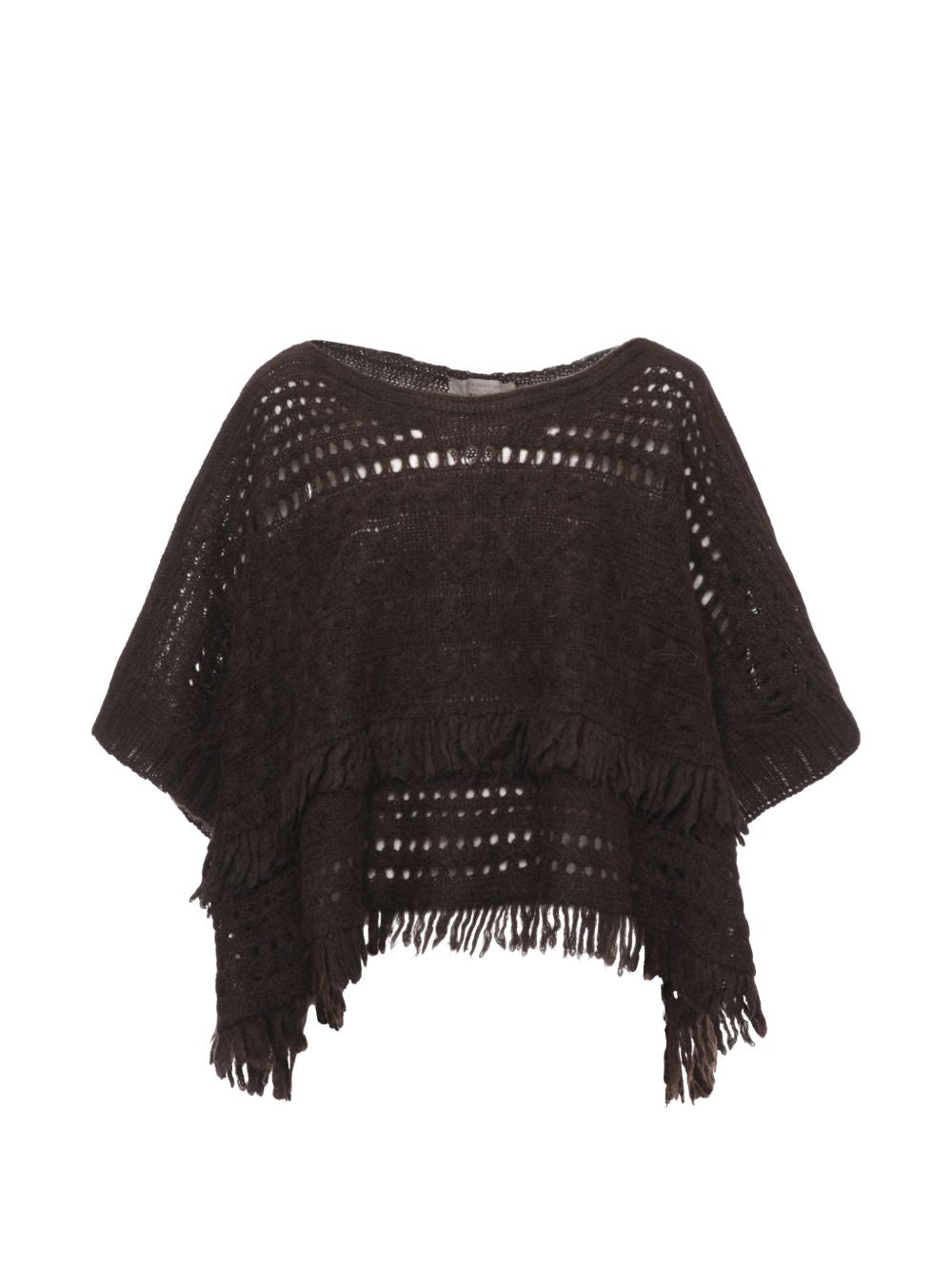 D EXTERIOR Poncho marrone in maglia traforata di lana
