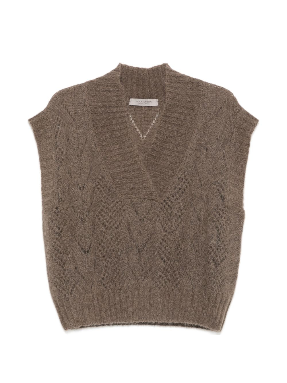 D EXTERIOR Gilet in maglia di lana marrone con scollo a V