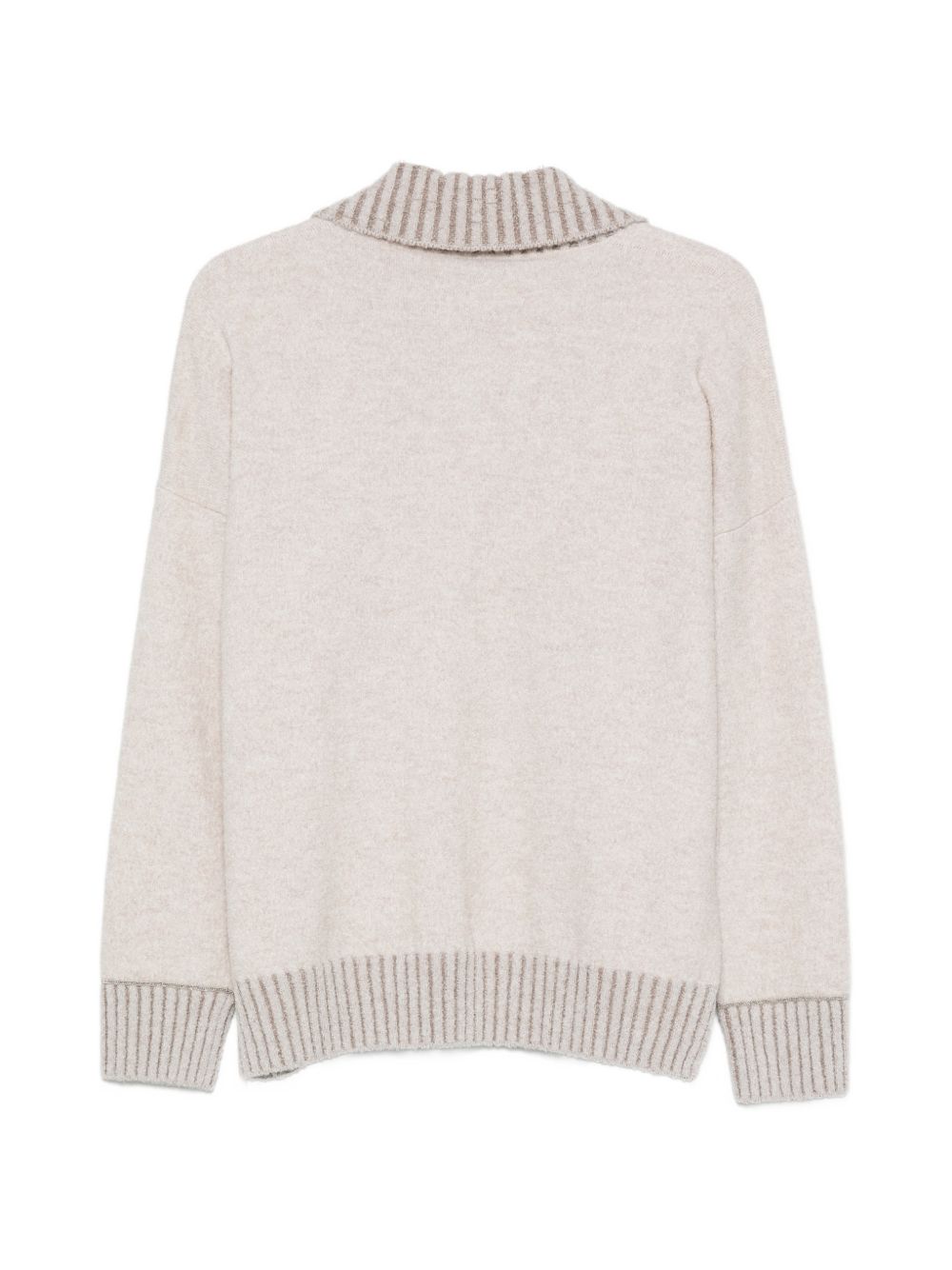 D EXTERIOR Maglia beige in lana con scollo a V e colletto a righe