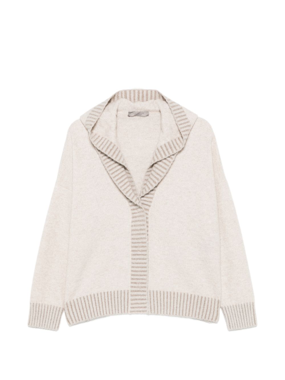 D EXTERIOR Maglia beige in lana con colletto a righe e cappuccio