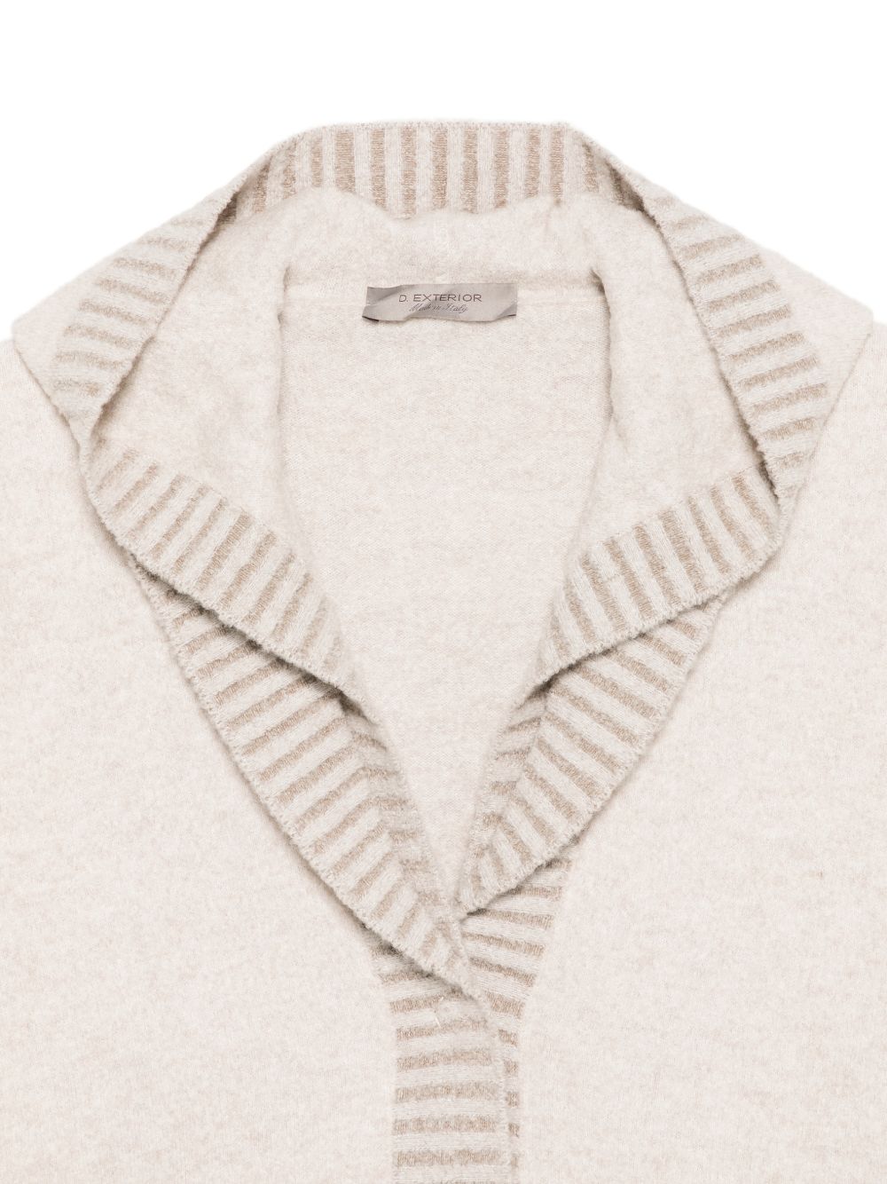 D EXTERIOR Maglia beige in lana con colletto a righe e cappuccio