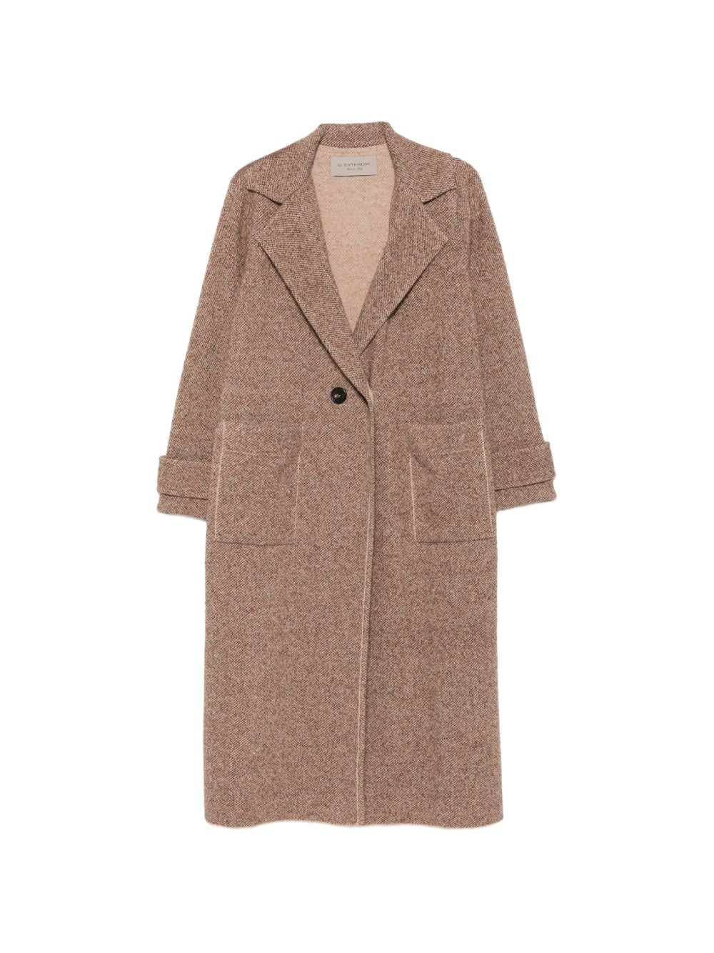 D EXTERIOR Cappotto lungo beige in lana spigata con tasche