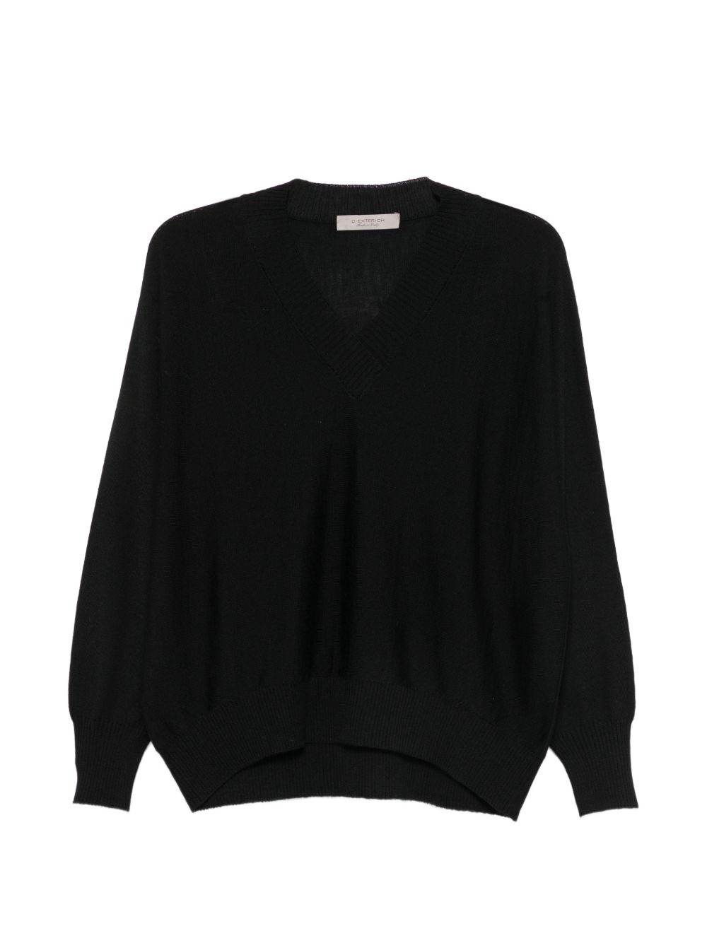 D EXTERIOR Maglia nera in lana dalla texture leggera con scollo a V