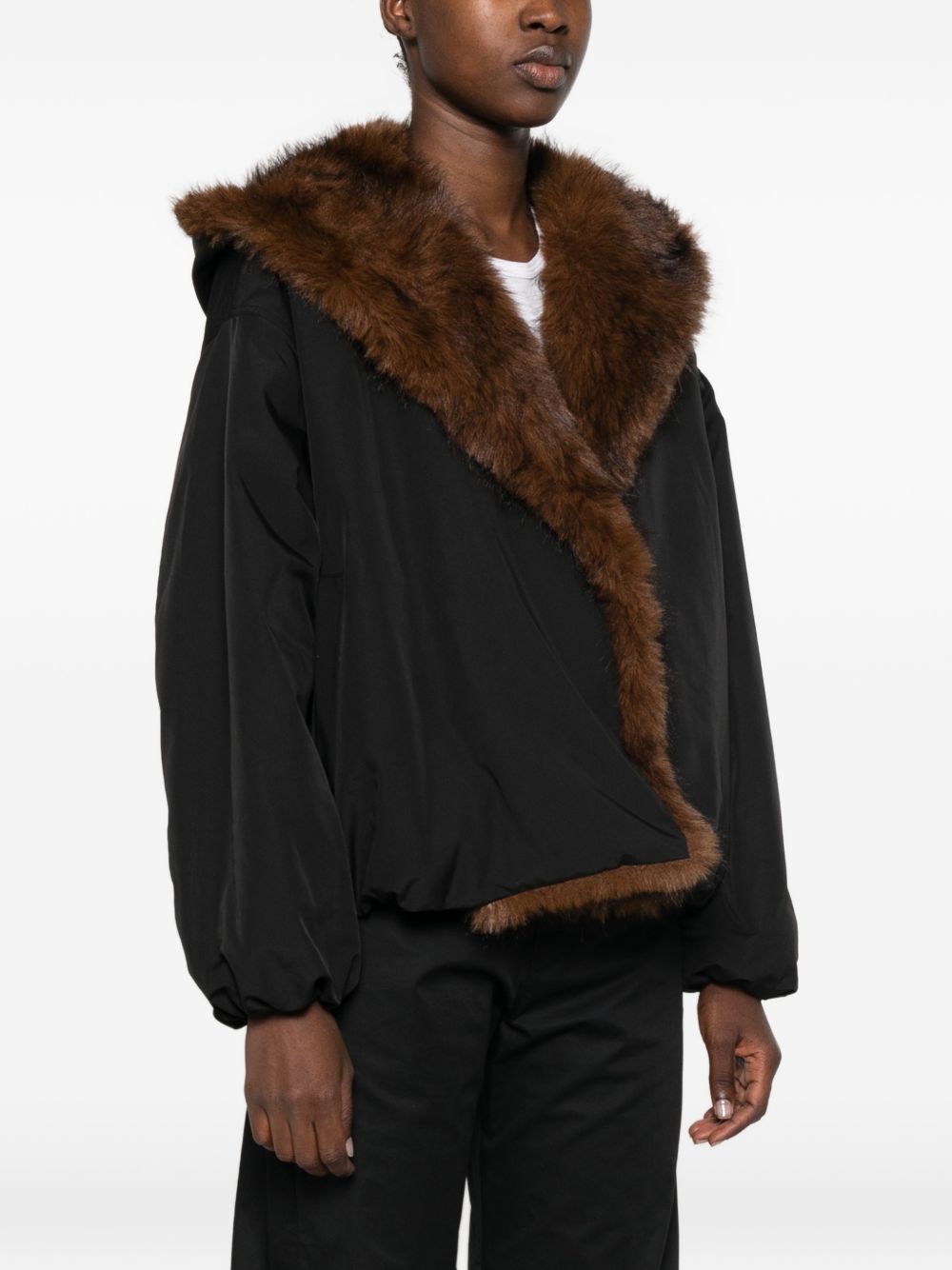 ELEH Bomber nero con interno in ecopelliccia marrone
