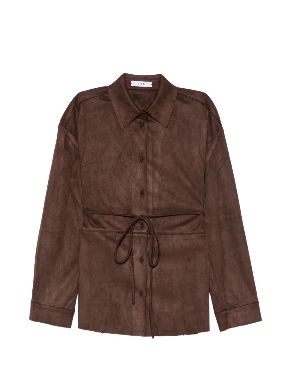 ELEH Camicia oversize in ecopelle scamosciata testa di moro con cintura