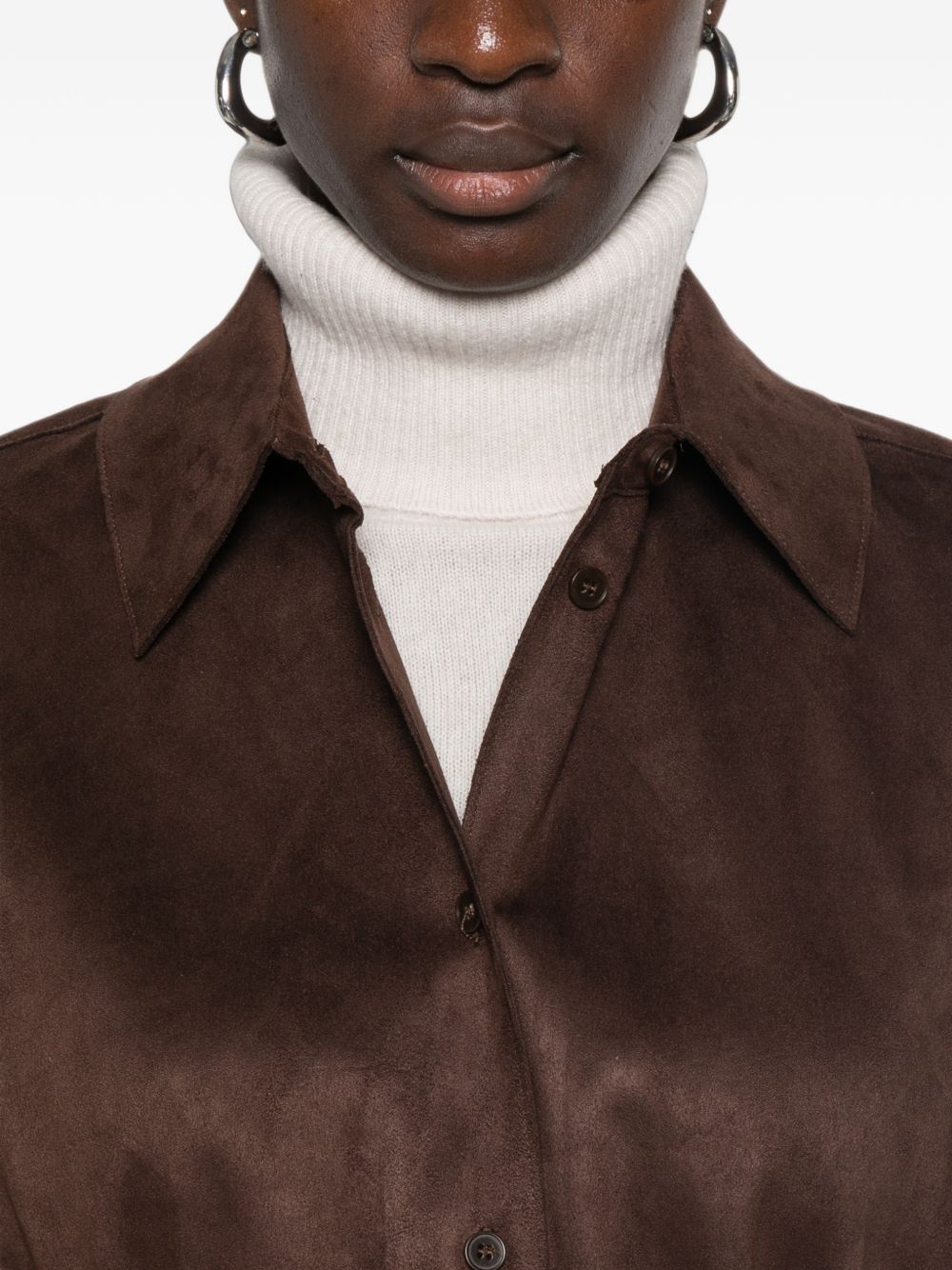 ELEH Camicia oversize in ecopelle scamosciata testa di moro con cintura