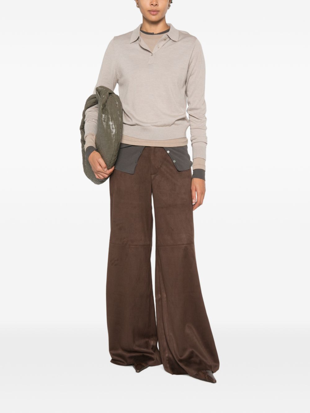 ELEH Pantaloni wide leg marrone scuro effetto suede