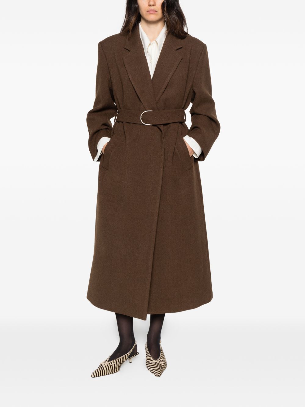 ELEH Cappotto marrone con cintura in vita