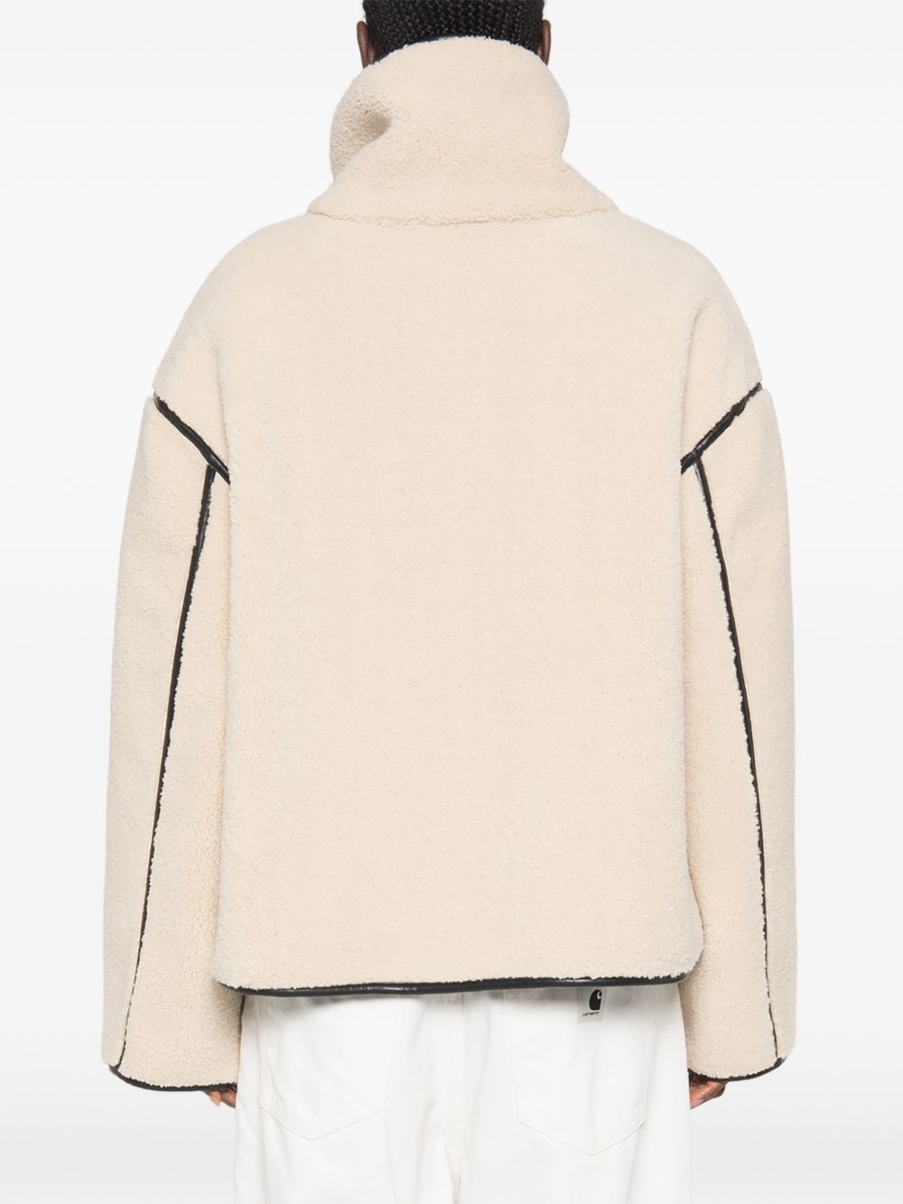 ELEH Giacca in ecopelliccia effetto shearling color crema con bordi a contrasto