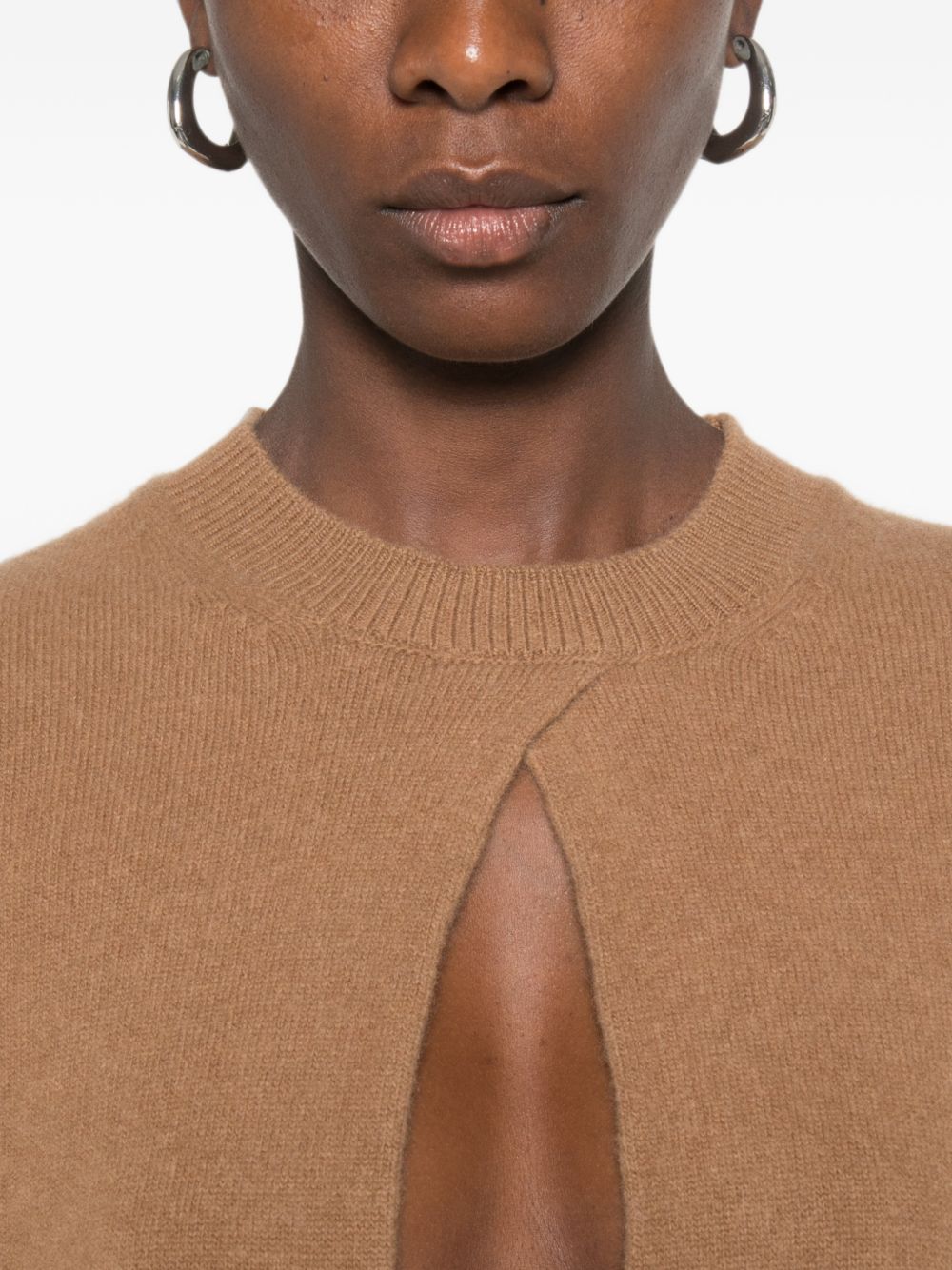 ELISABETTA FRANCHI Abito corto in lana con cut-out sul petto e maniche a sbuffo