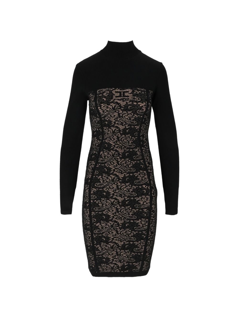 ELISABETTA FRANCHI Abito elegante nero aderente a collo alto