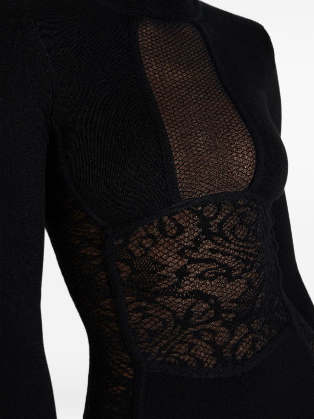 ELISABETTA FRANCHI Abito midi nero sensuale con pizzo semitrasparente