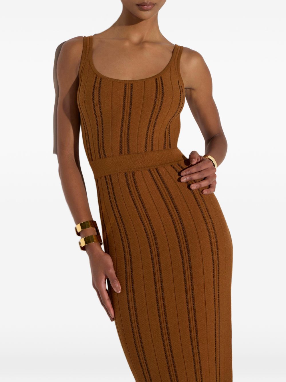ELISABETTA FRANCHI Abito midi slim color senape in maglia