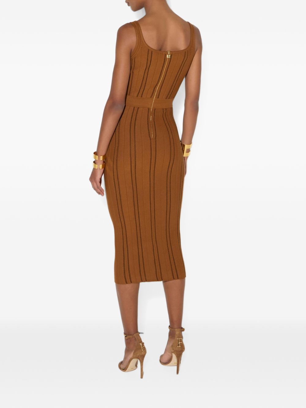 ELISABETTA FRANCHI Abito midi slim color senape in maglia