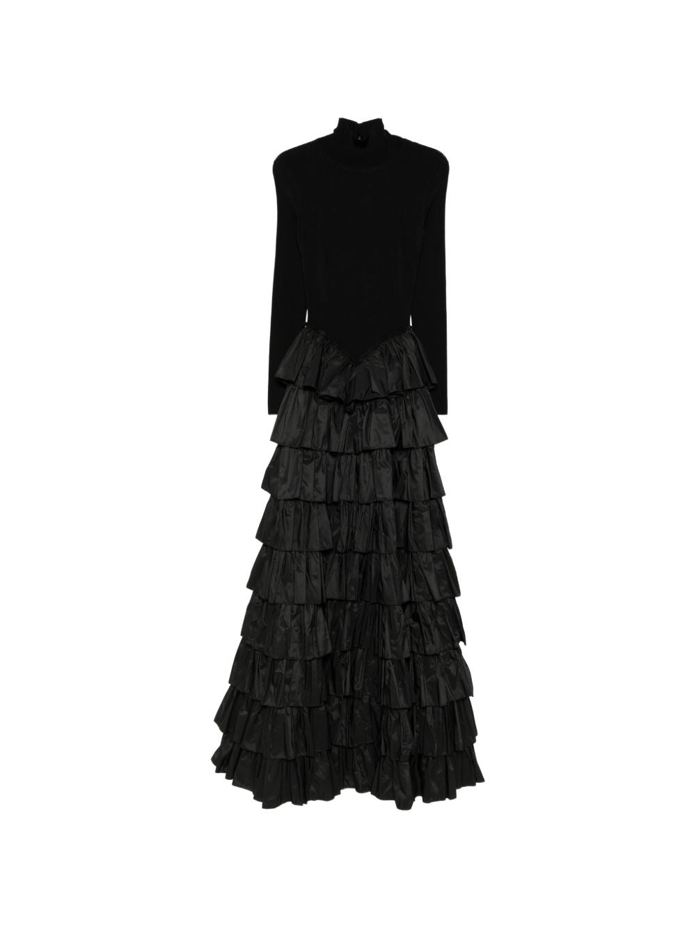 ELISABETTA FRANCHI Abito Lungo Nero con Gonna a Balze