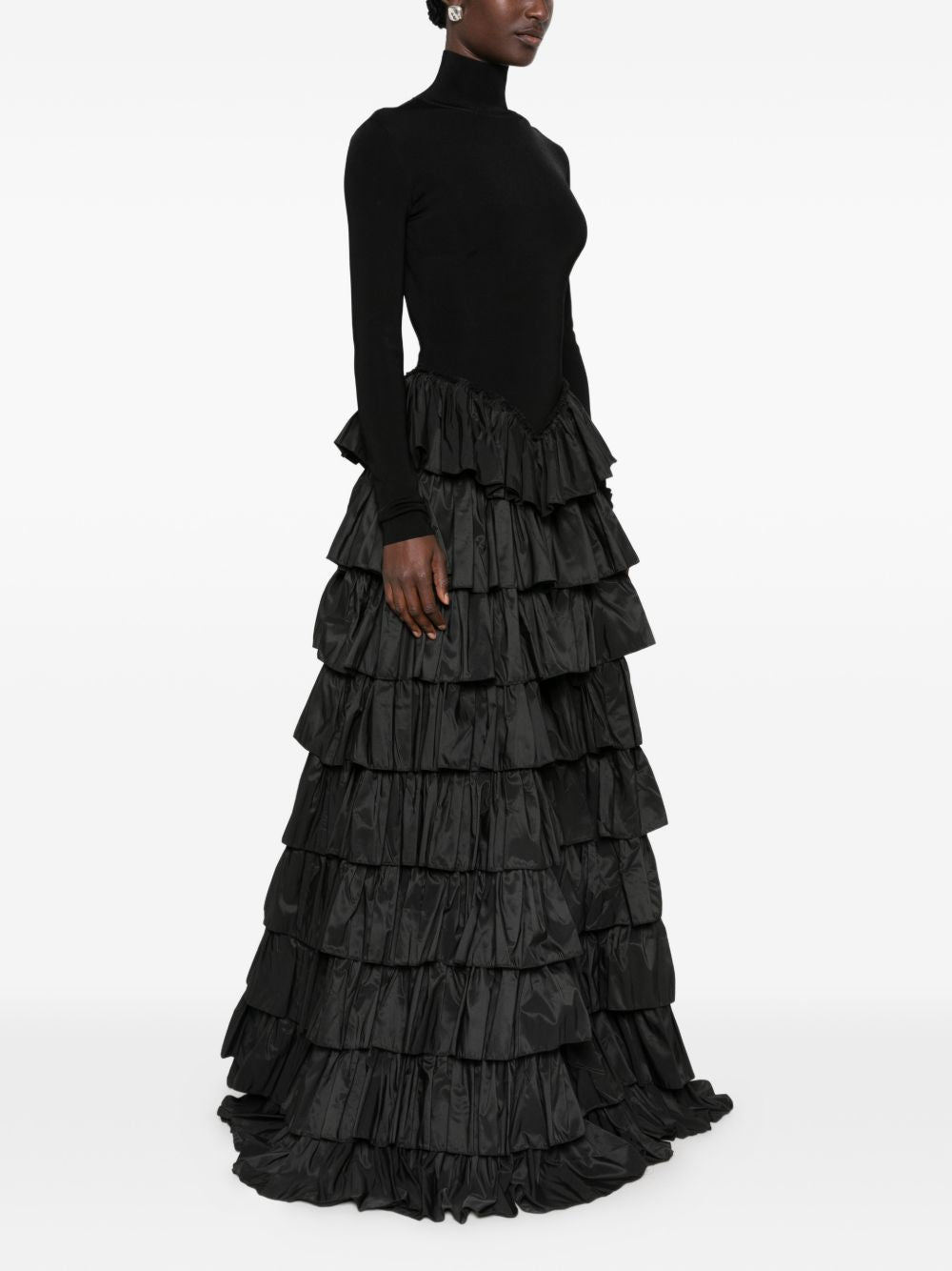 ELISABETTA FRANCHI Abito Lungo Nero con Gonna a Balze