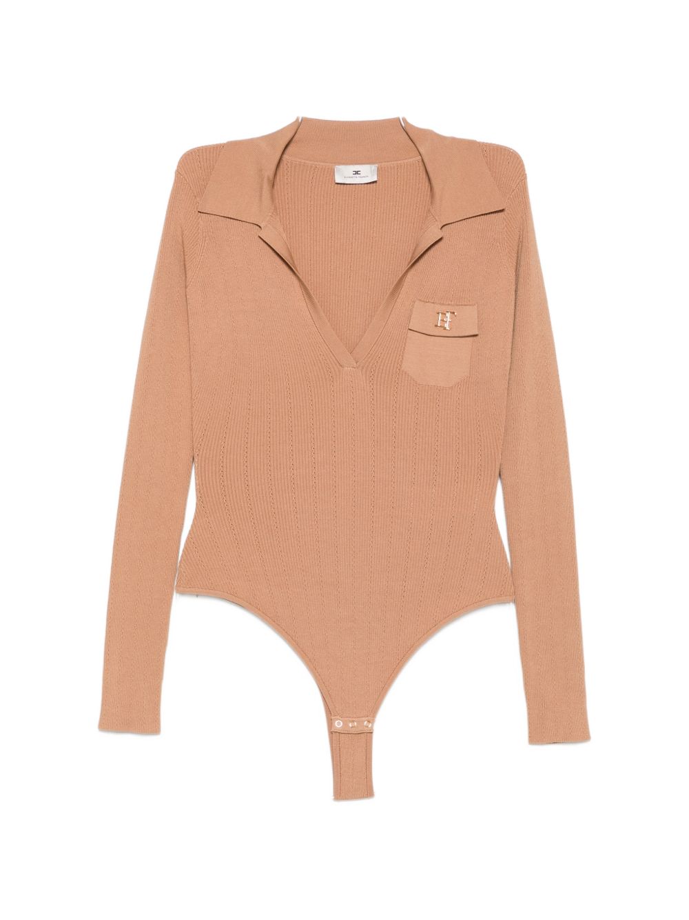 ELISABETTA FRANCHI Body rosa cipria con scollo a V e taschino frontale