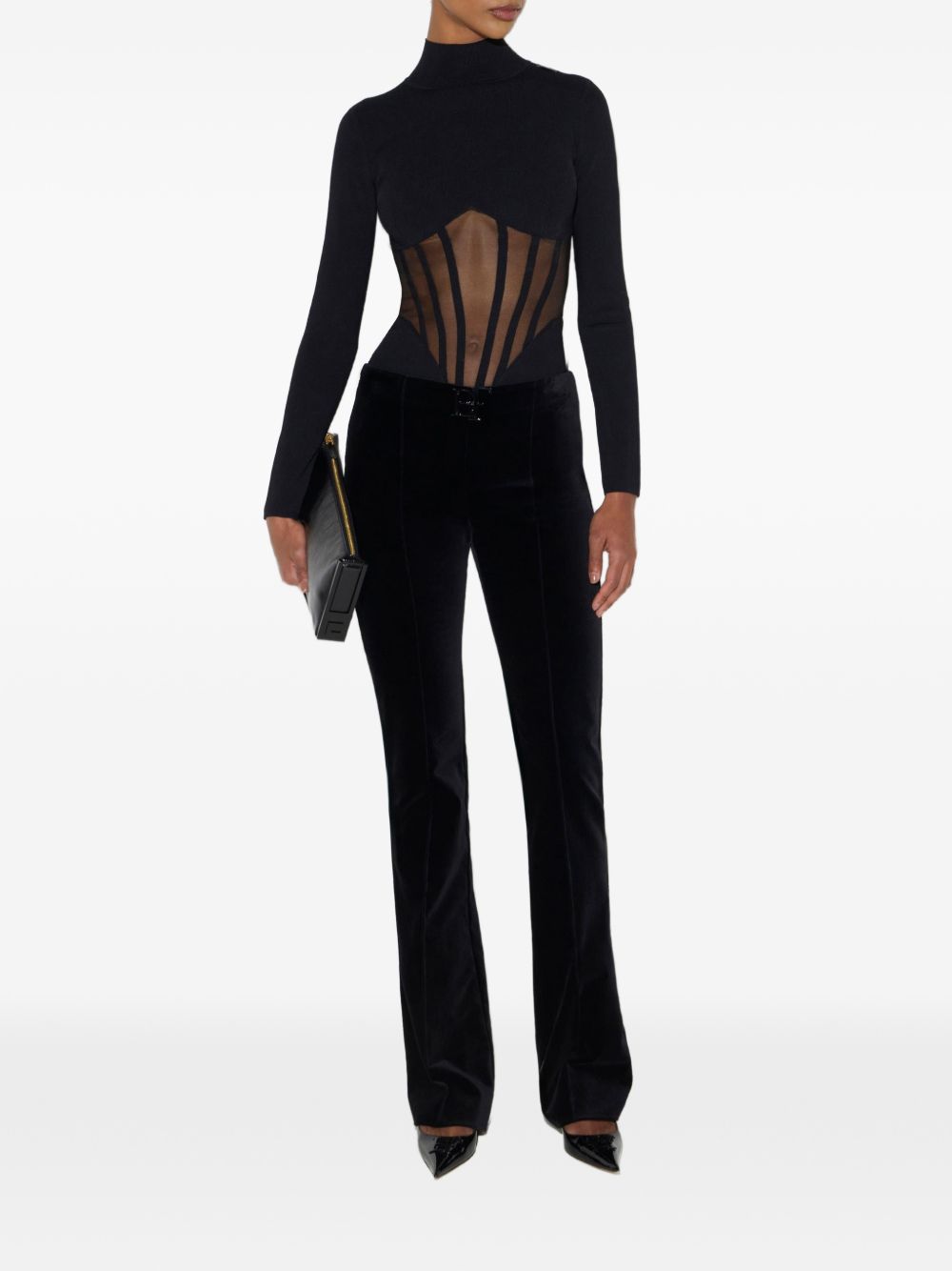 ELISABETTA FRANCHI Body nero con dettagli cut-out trasparenti