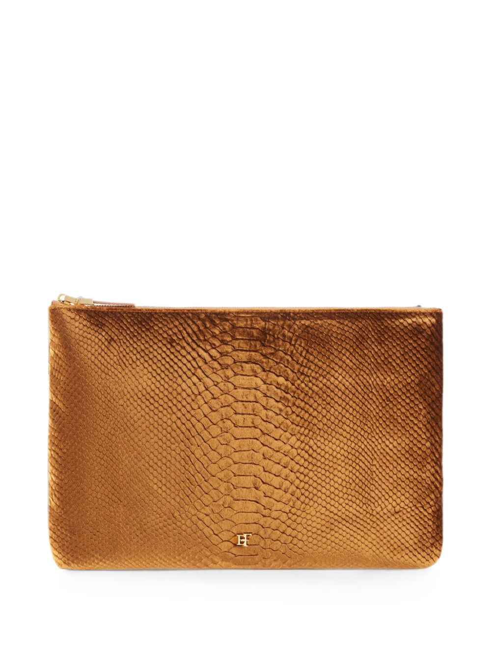 ELISABETTA FRANCHI Borsa pochette marrone senape in ecopelle effetto pitonato