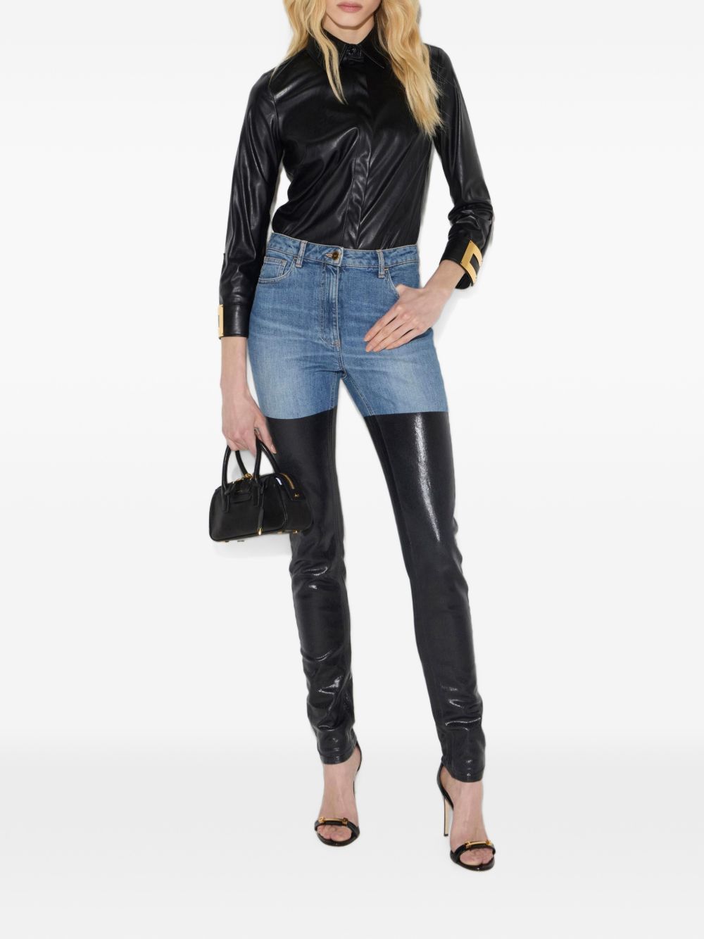 ELISABETTA FRANCHI Camicia nera effetto pelle