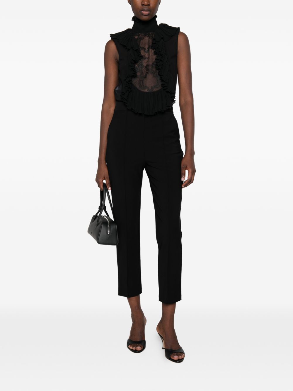 ELISABETTA FRANCHI Body nero elegante con dettagli in pizzo semitrasparente
